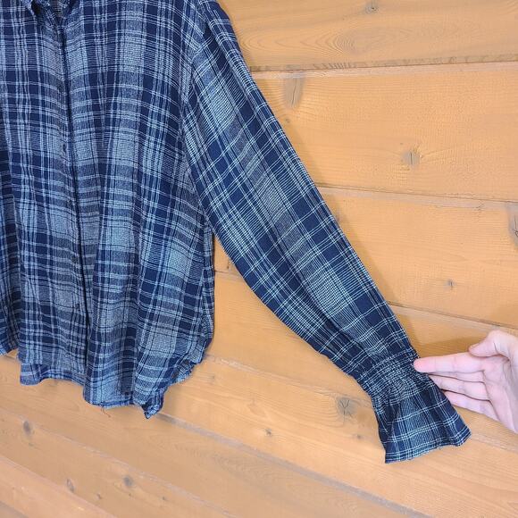 Madewell Westward Bell-Sleeve Shirt in Plaid Medium Smock Sleeve Button Down - Picture 4 of 6